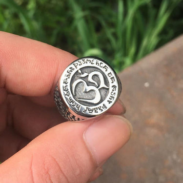 Titanium Steel Sacred OM Symbol Unisex Buddhist Ring